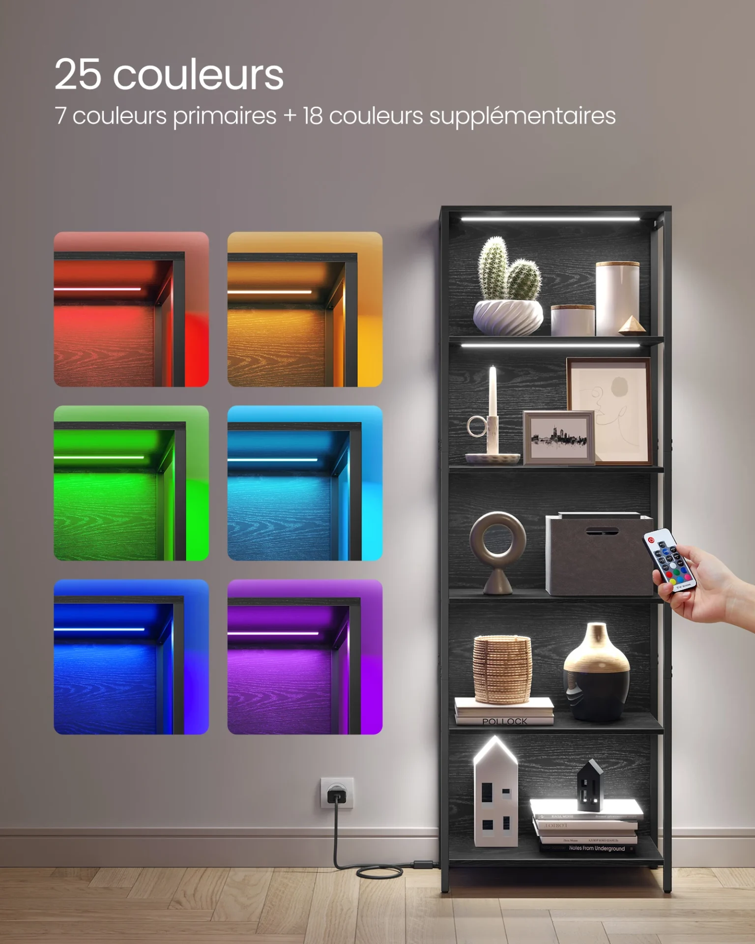 Estante de acero de 6 niveles con LED RGB - Maison Déco Lumière