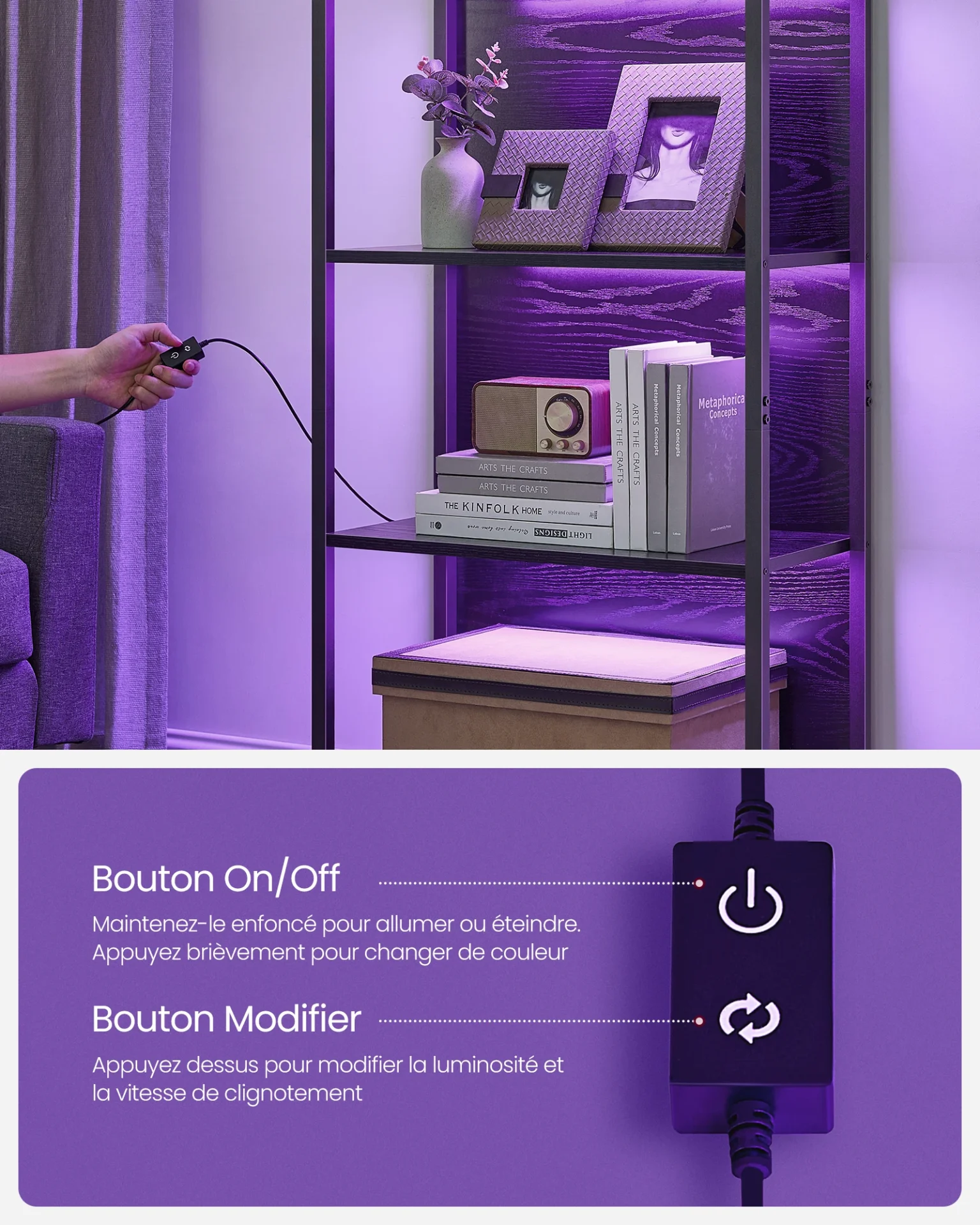 Estante de acero de 6 niveles con LED RGB - Maison Déco Lumière