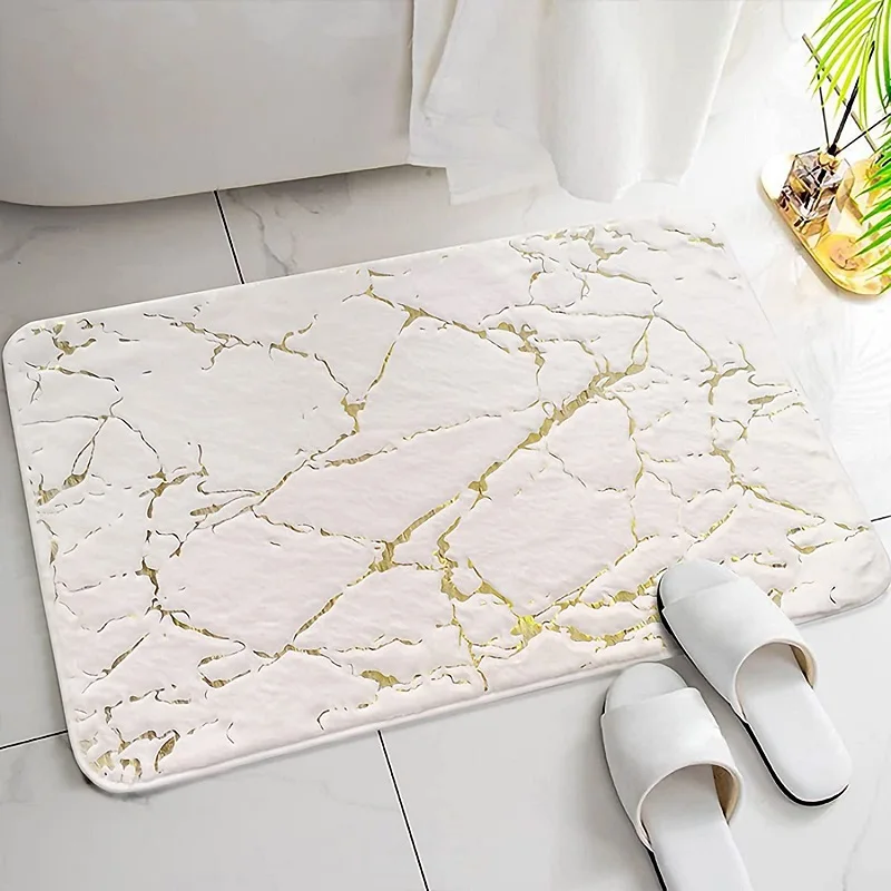 Alfombrilla de baño efecto mármol con ribete dorado - Home Decor Luz